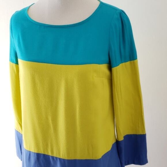 Anthropologie Maeve Colorblock Longsleeve Shift Dress Blue Chartreuse Women 0 - Picture 5 of 8
